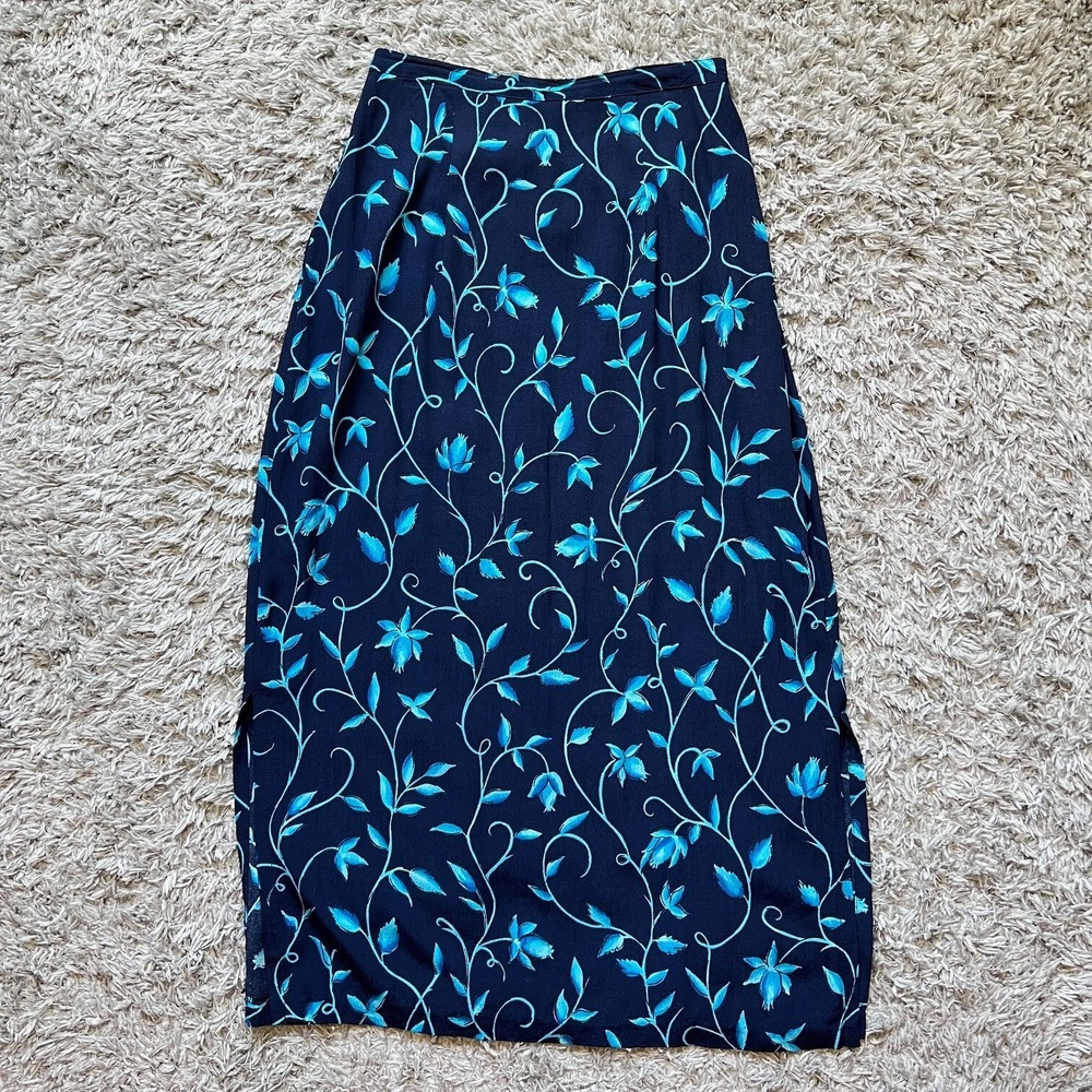 AGB Byer California Maxi Skirt Sz PM 90's Back Slit Dark Floral Cottagecore Boho